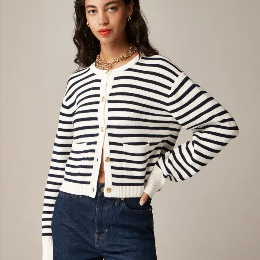 J. Crew Striped Navy and White Cardigan